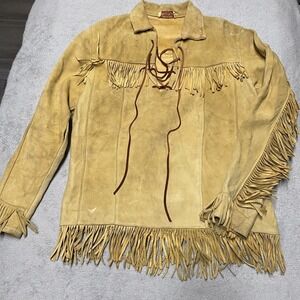 Vintage Berman Buckskin Jacket Small Brown Tan Western Fringe Read